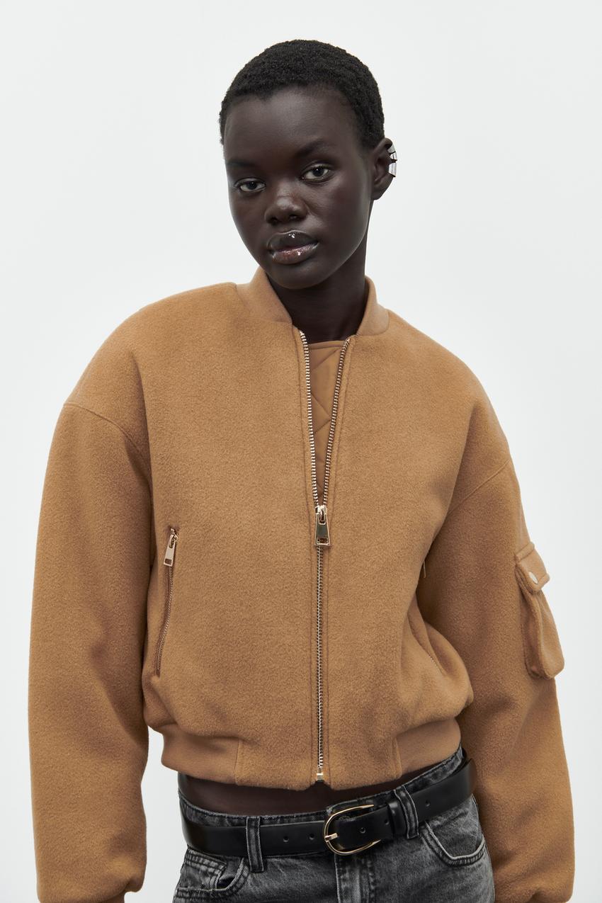 Brown bomber jacket zara Clearance