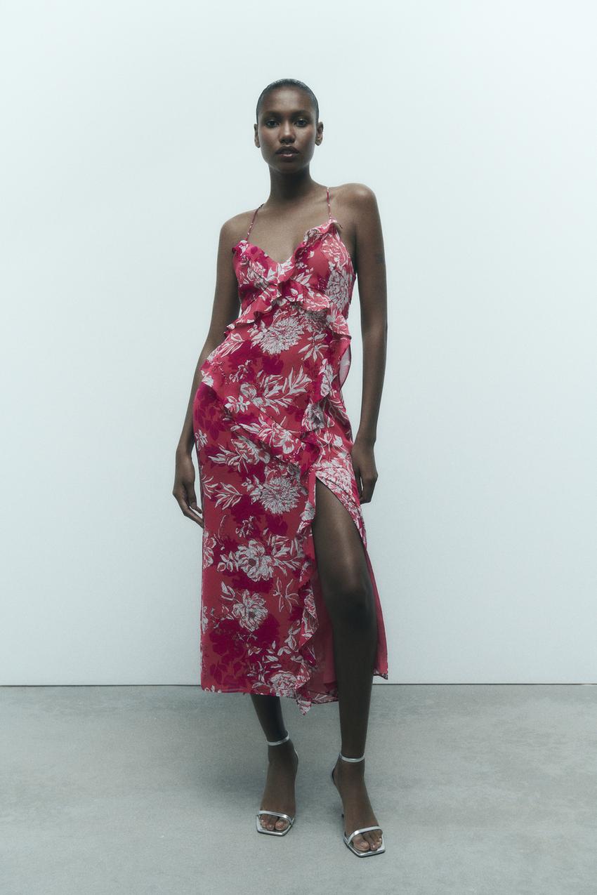 Pink and red floral dress zara Clearance