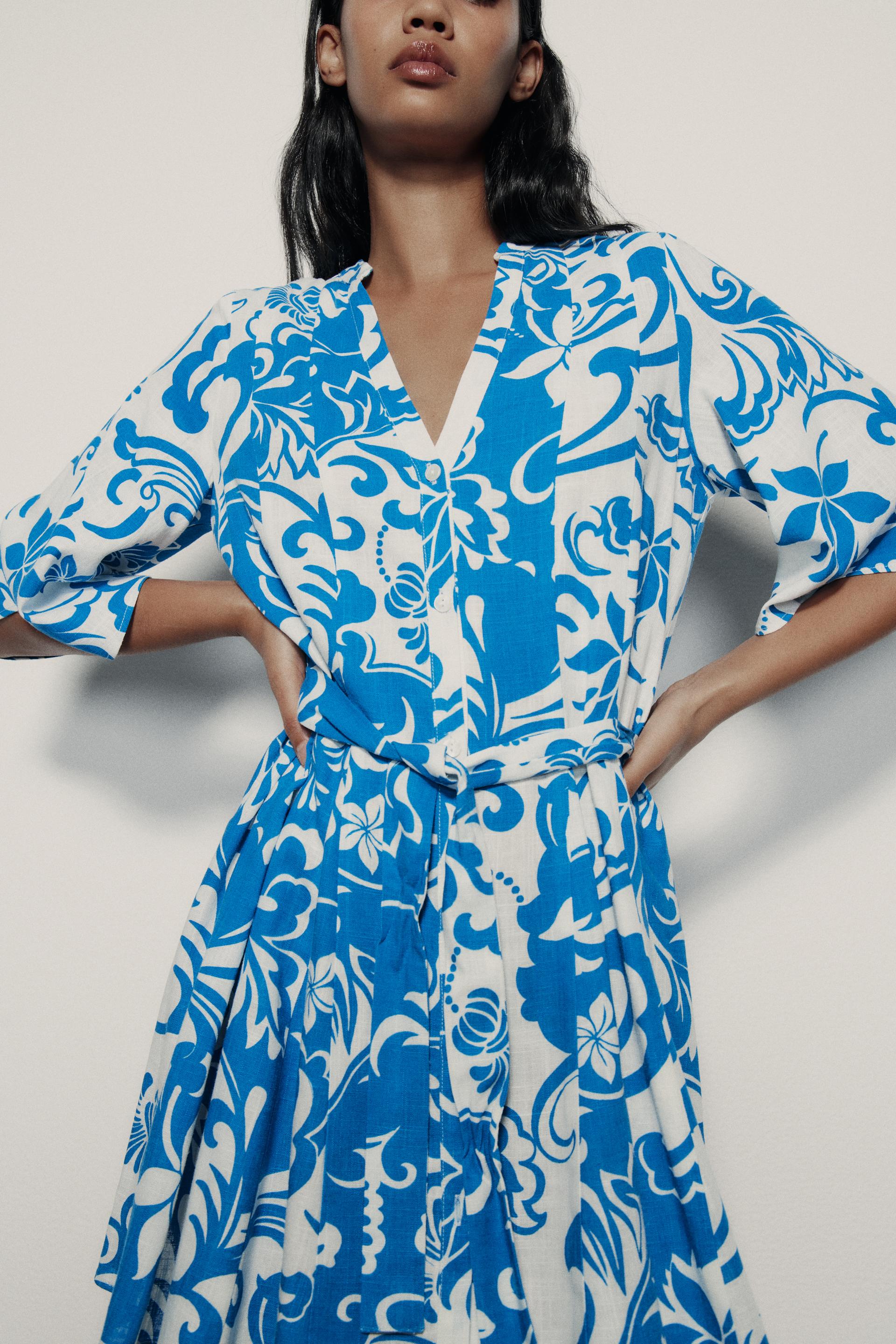 Zara blue white shirt dress Clearance