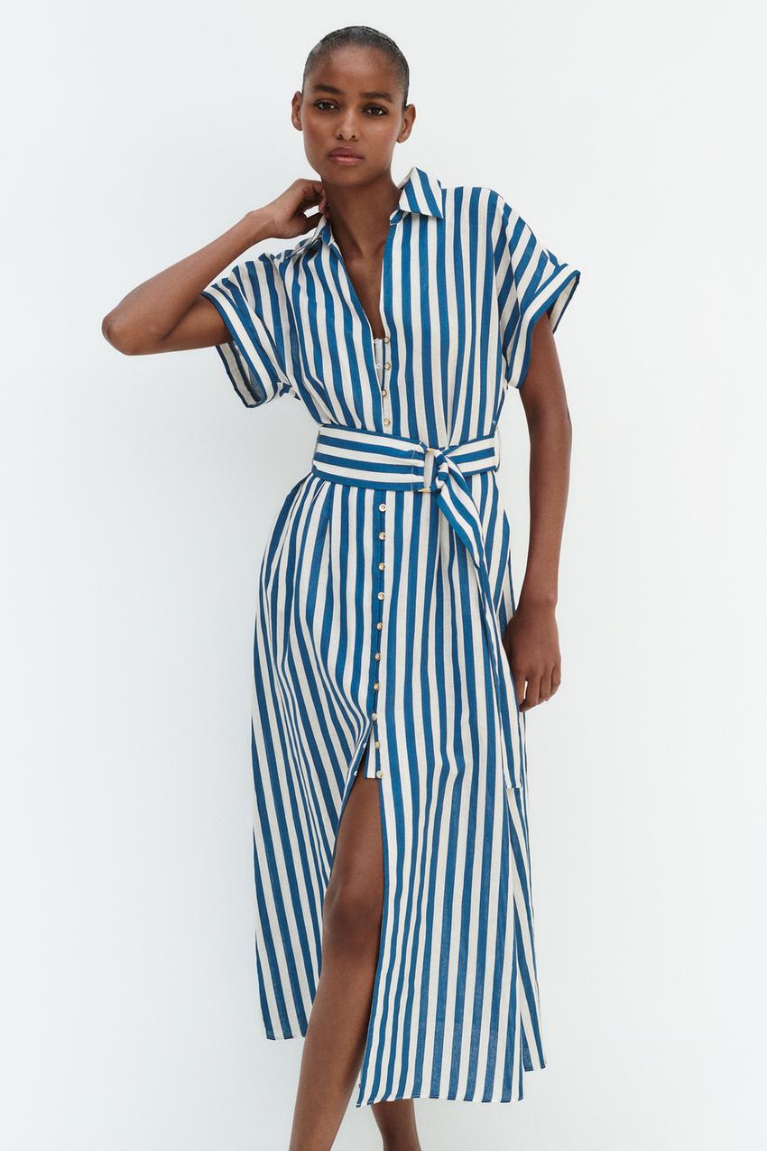 Zara linen blue dress Clearance