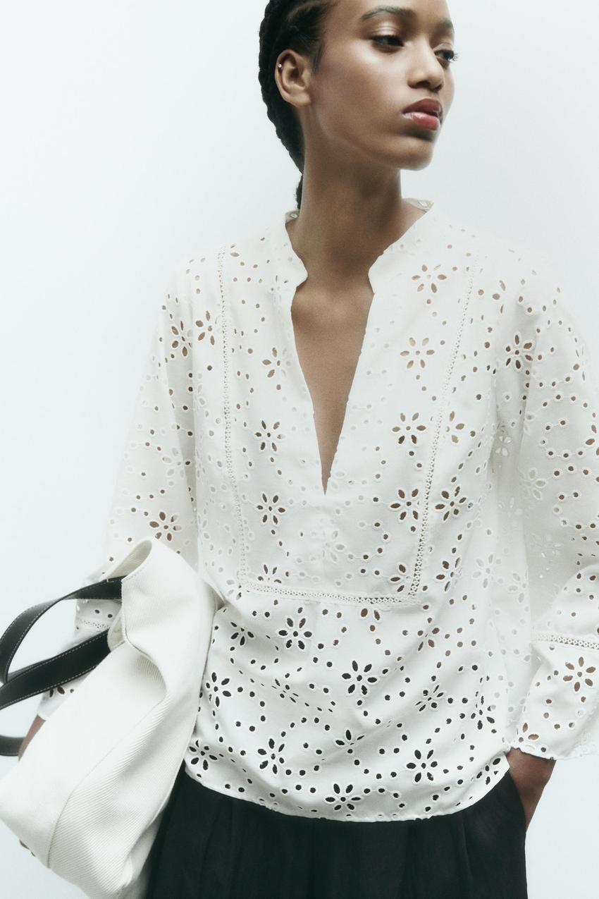 Broderie anglaise top zara Clearance