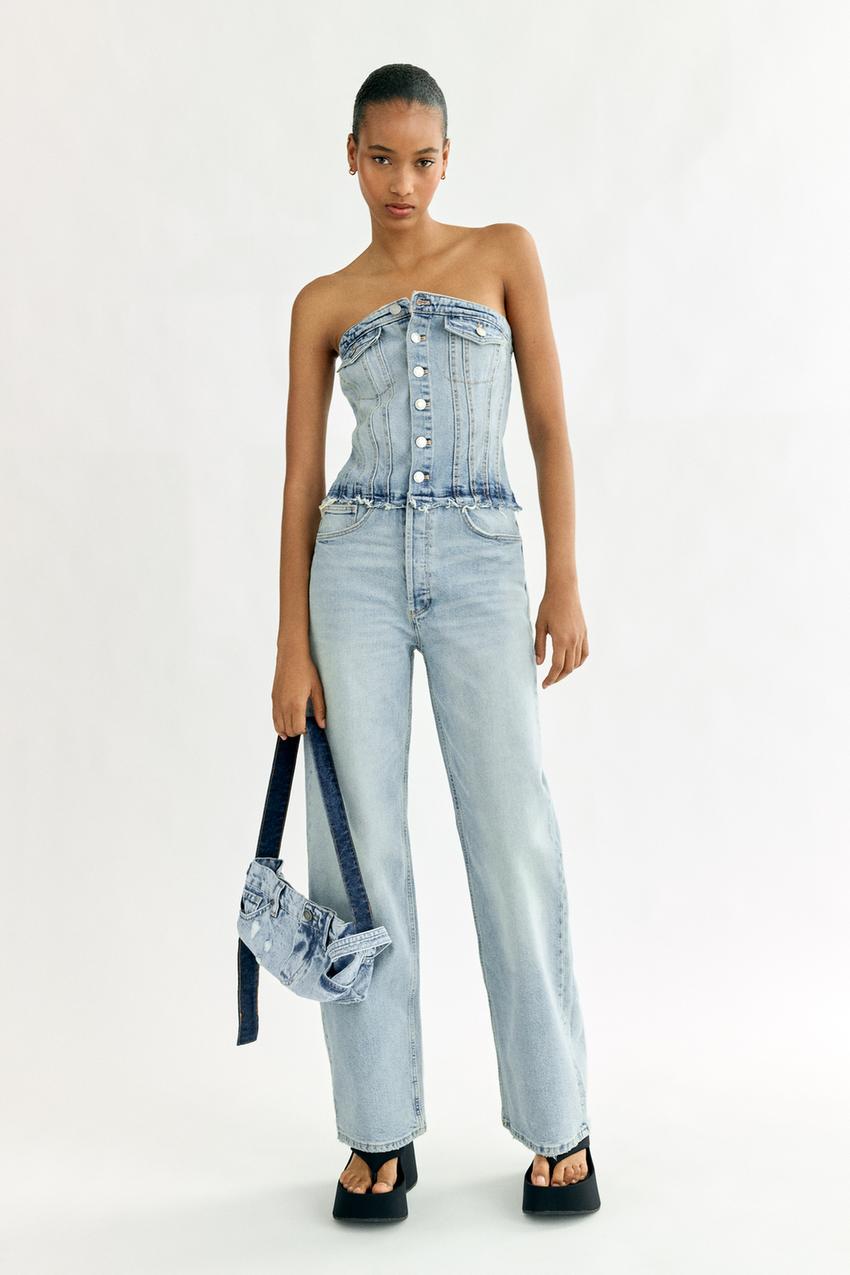 Zara women's denim jumpsuits Clearance
