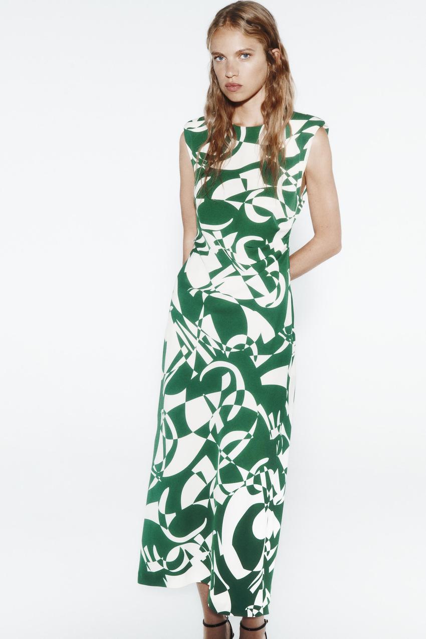 Green pattern zara dress Clearance