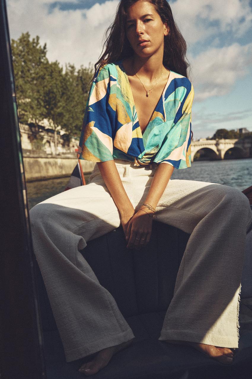 Printed cropped top zara Clearance