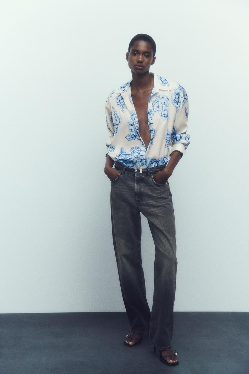 Zara blue top with flowers Clearance