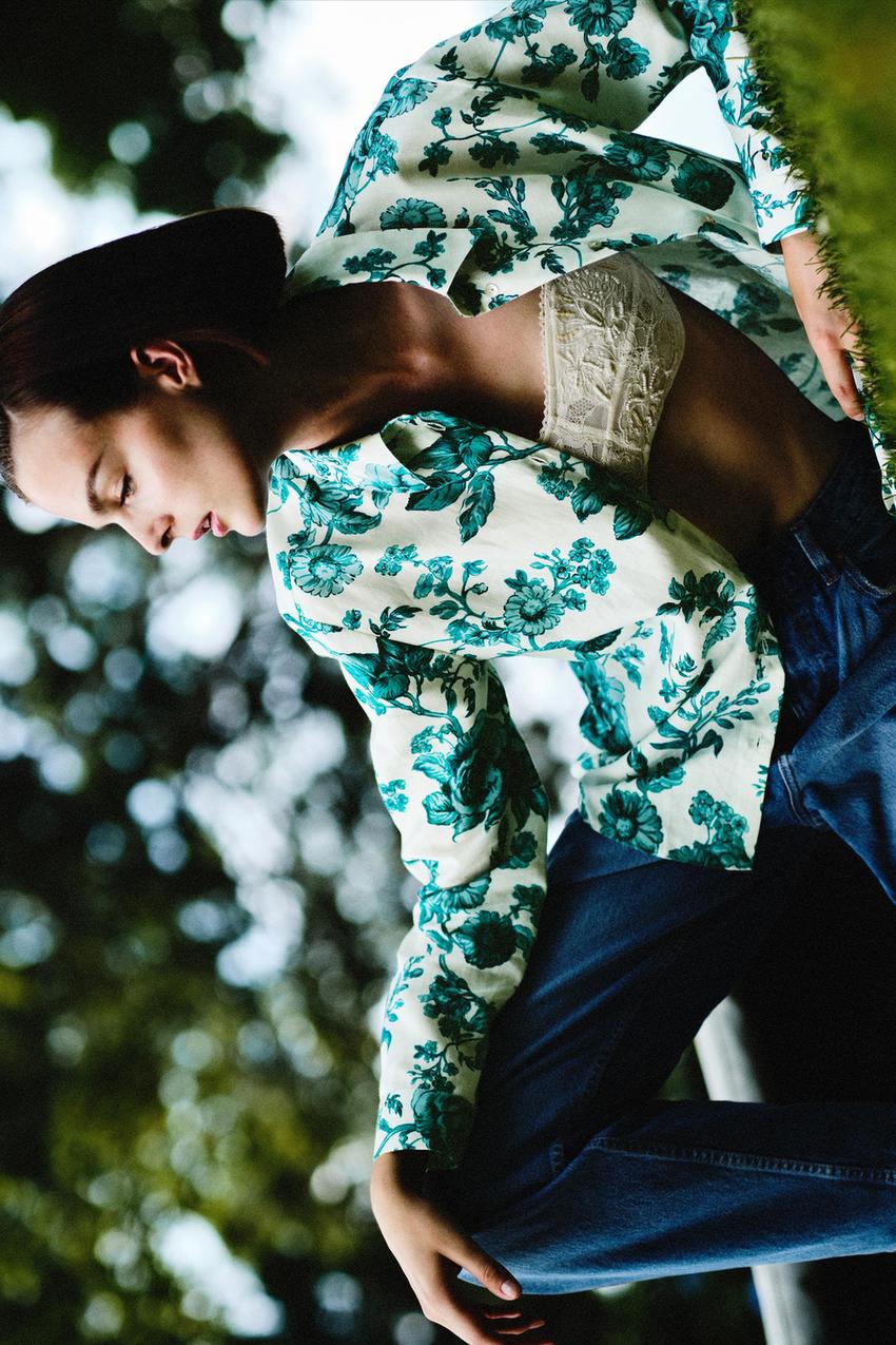 Printed linen blend shirt zara Clearance