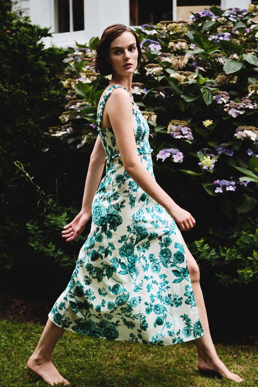 Zara linen blend floral dress Outlet