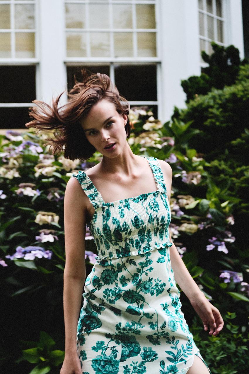 Zara linen blend floral dress Outlet
