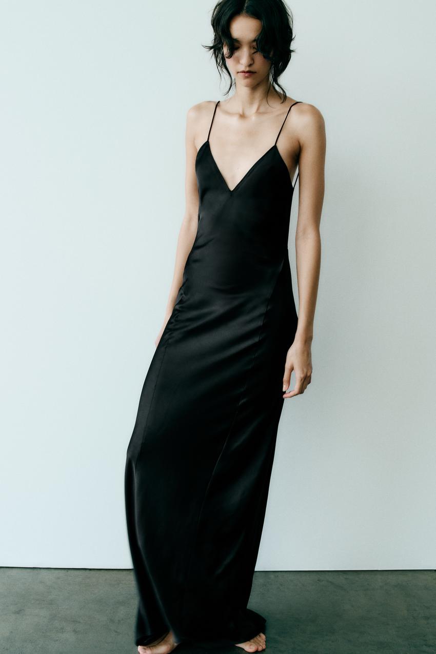 Satin dress black zara Outlet