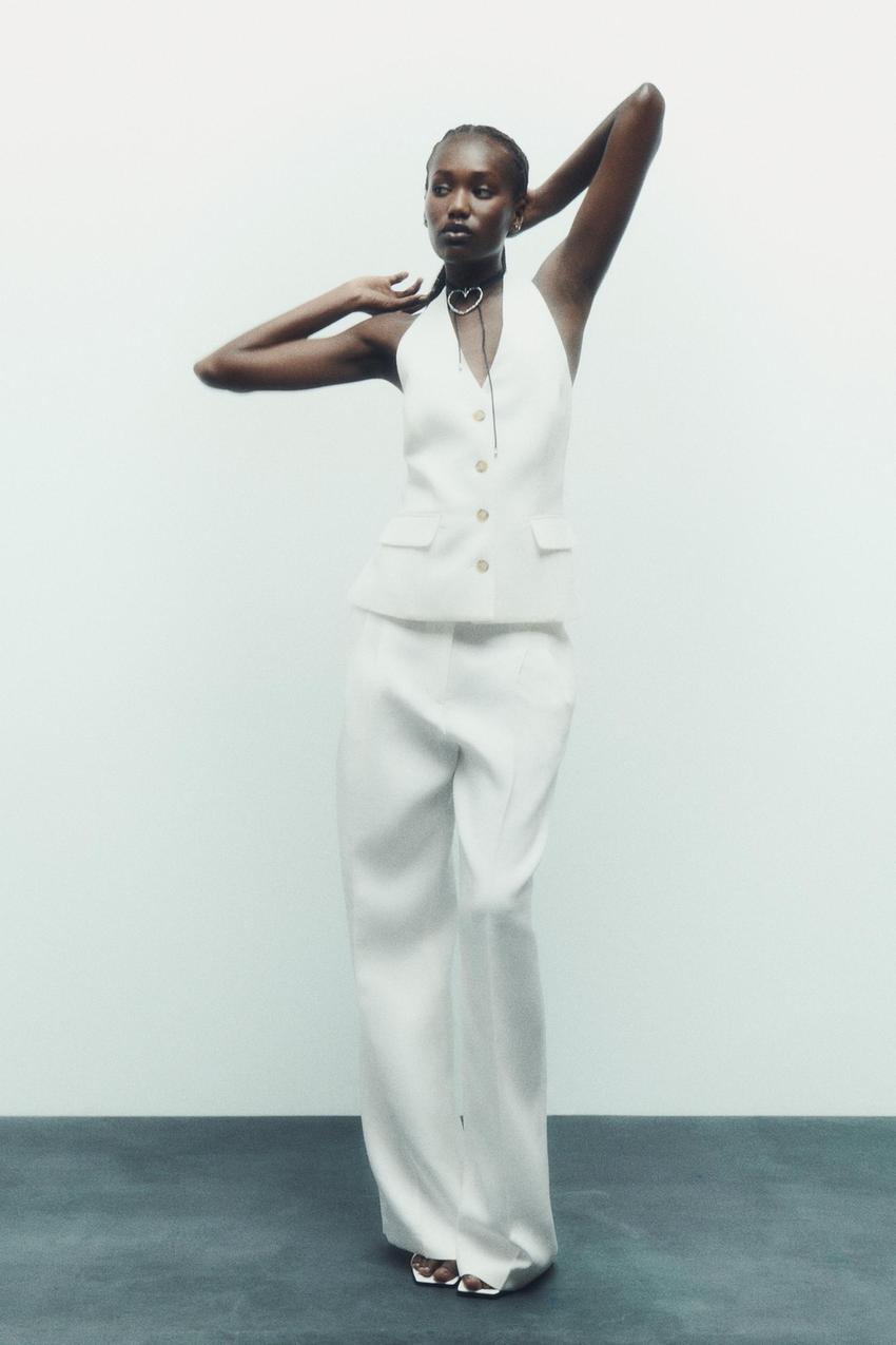 Zara white long vest Outlet