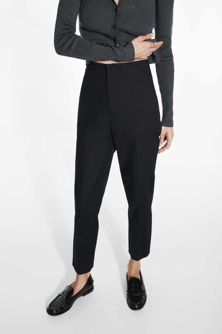 HIGH-WAISTED STRAIGHT CUT TROUSERS - Navy blue
