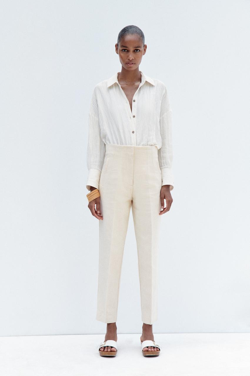 Zara white high waisted trousers Clearance