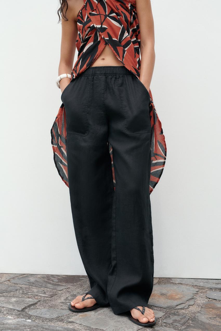 Wide leg linen trousers zara Clearance