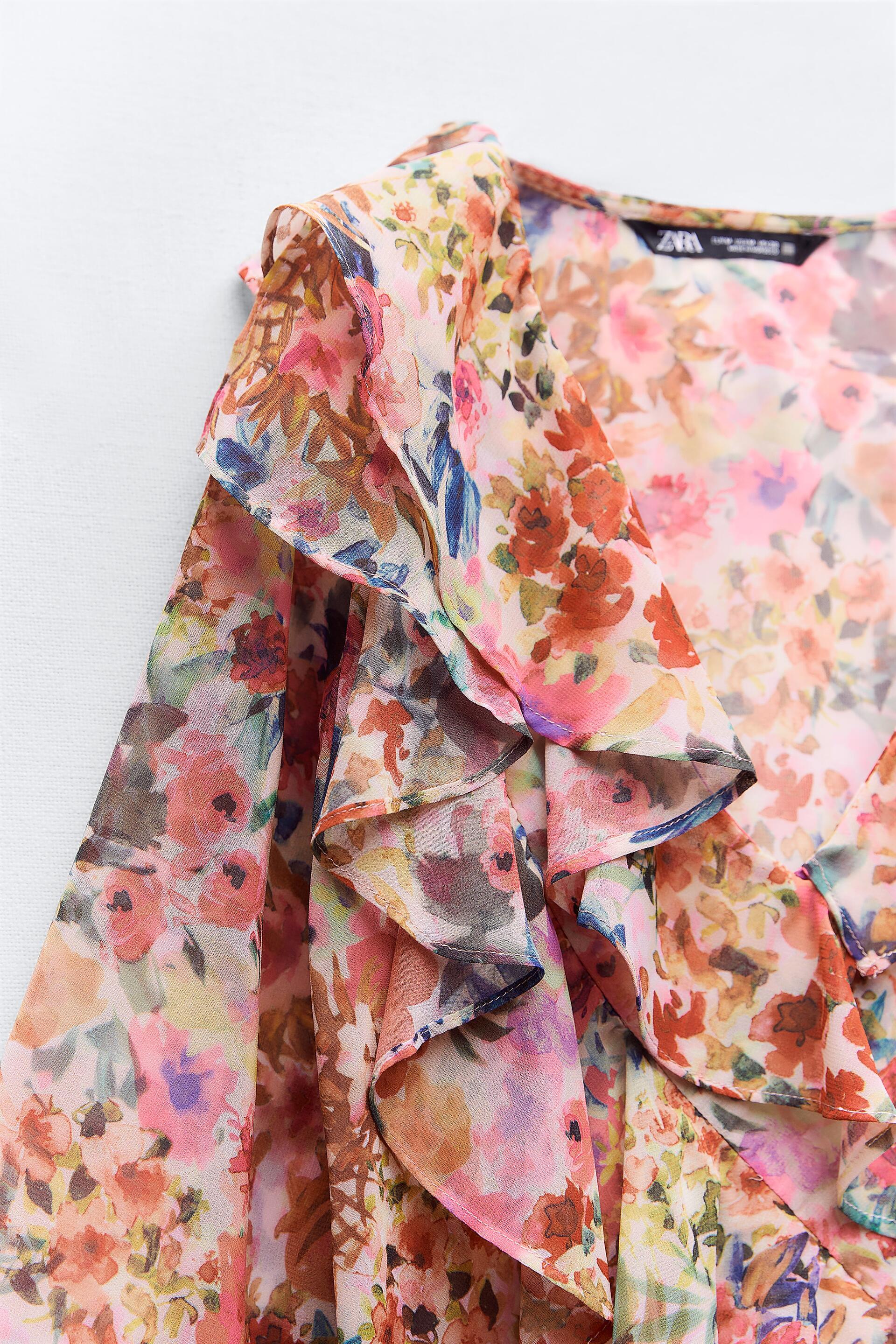 Zara printed ruffle blouse Outlet