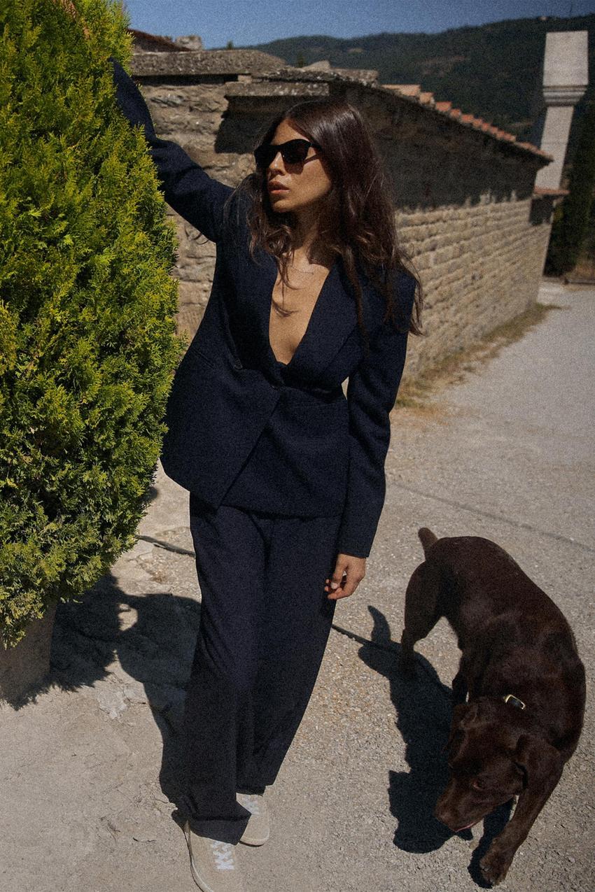 Zara blue double breasted blazer Outlet