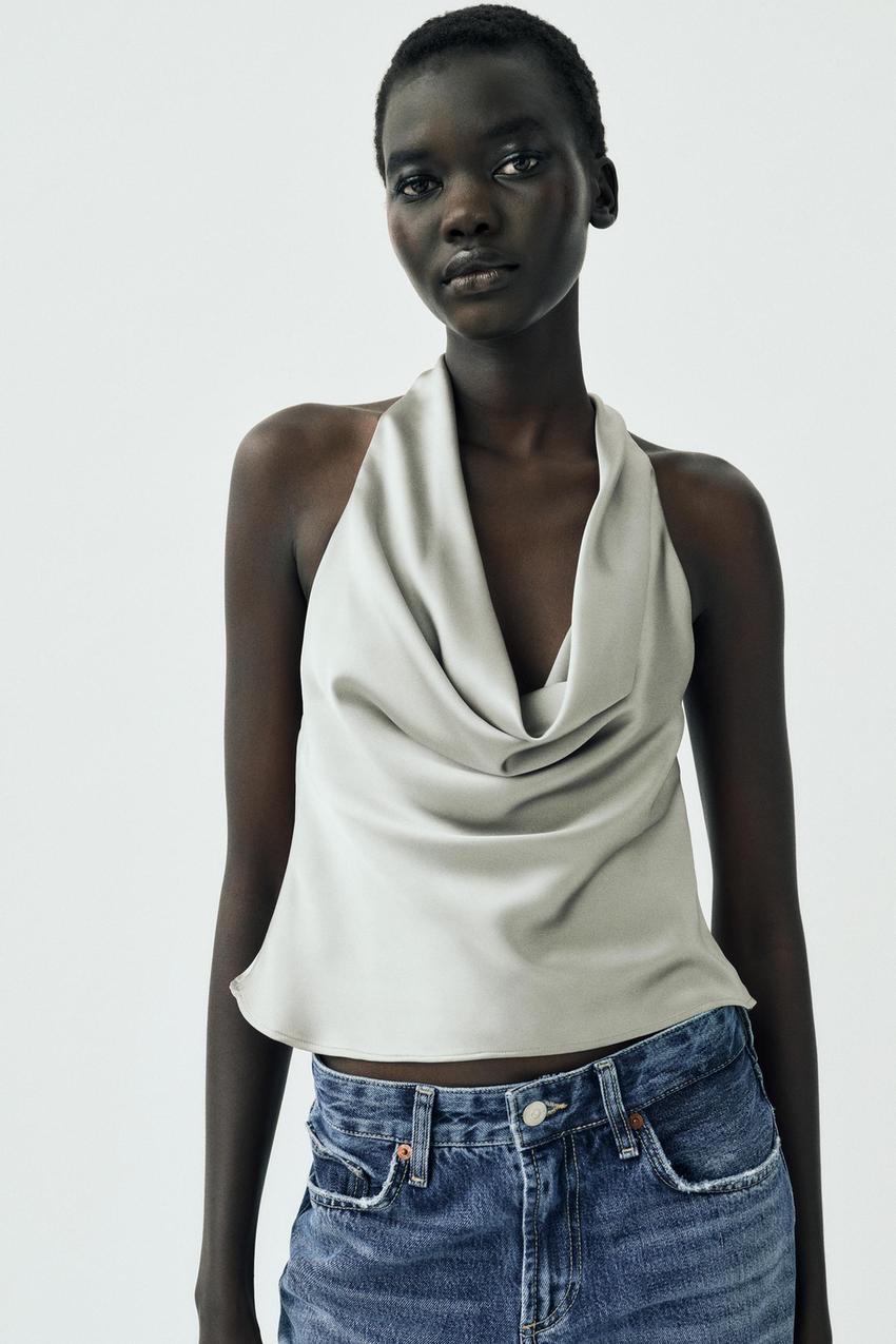 Satin halter top zara Clearance