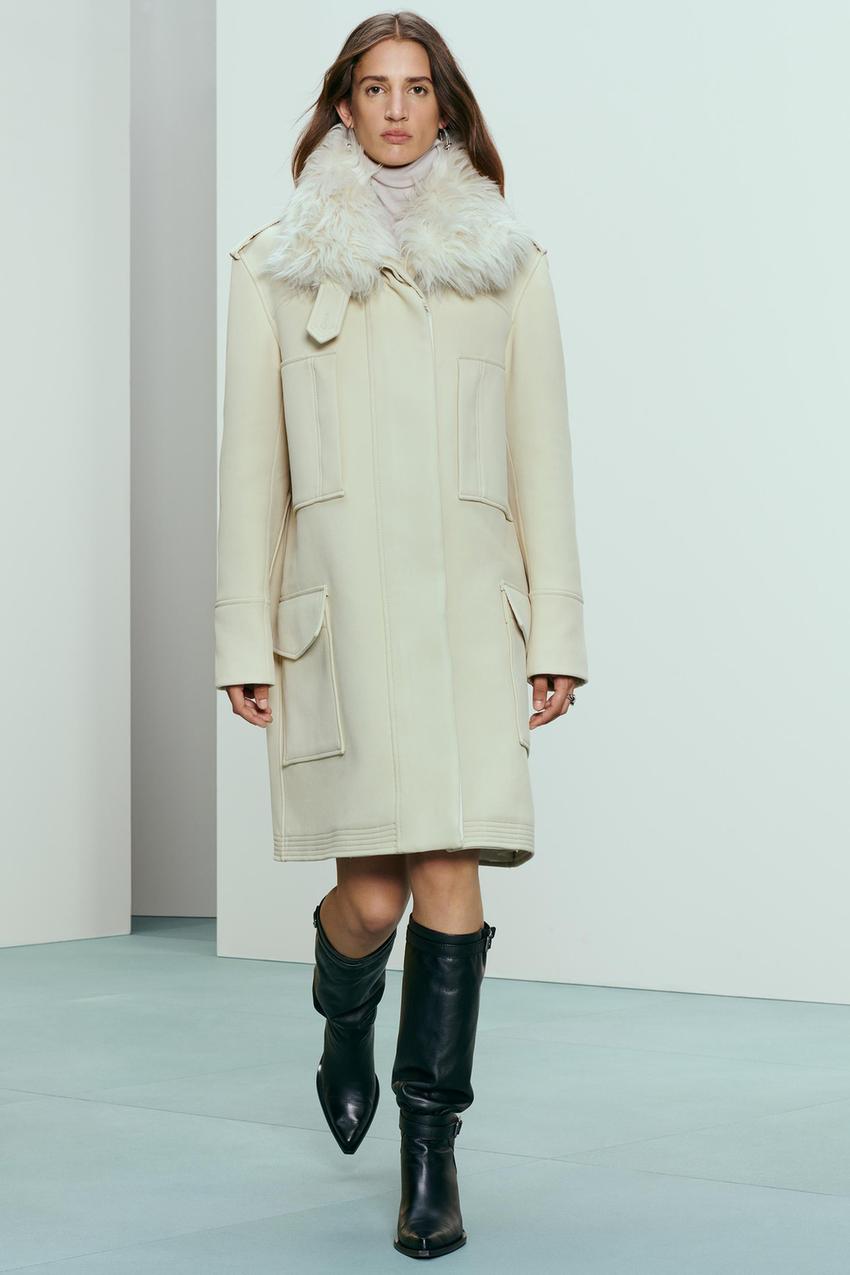 Wool Coat With Fur Collar Fur Jacket Womens Zara Zara White Wool Coat