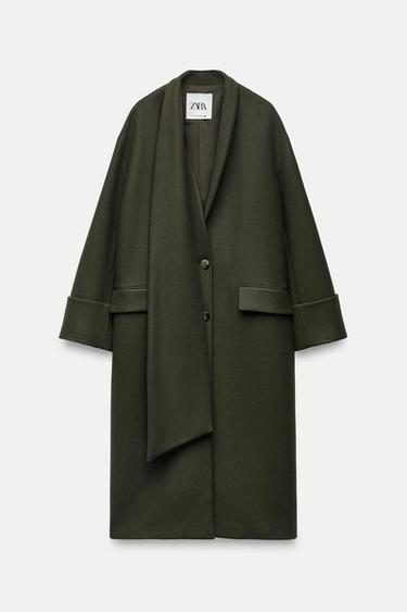 KABÁT Z VLNĚNÉ SMĚSI MANTECO SE ŠÁLOU ZW COLLECTION - Tmavá khaki od Zara - Obrázek 0