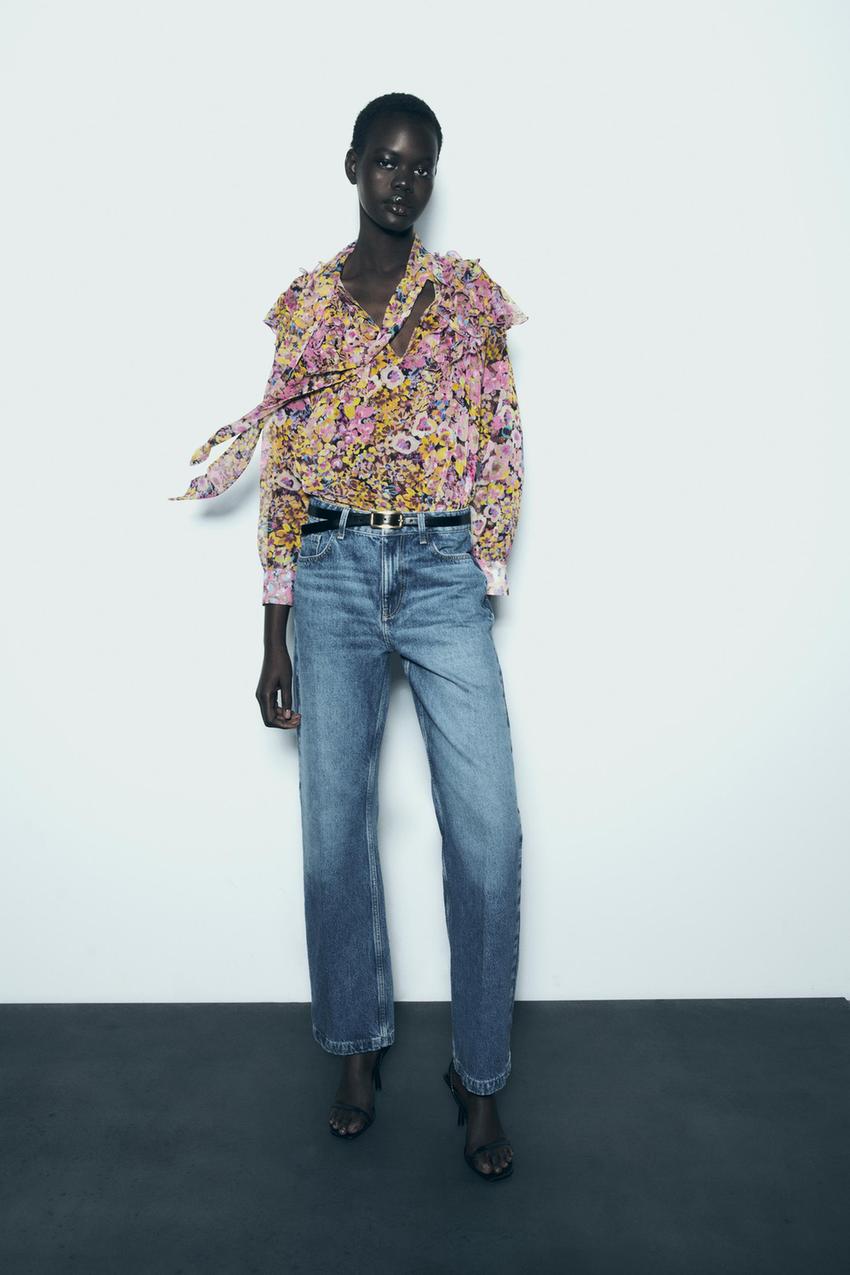 Yellow floral jeans zara Clearance