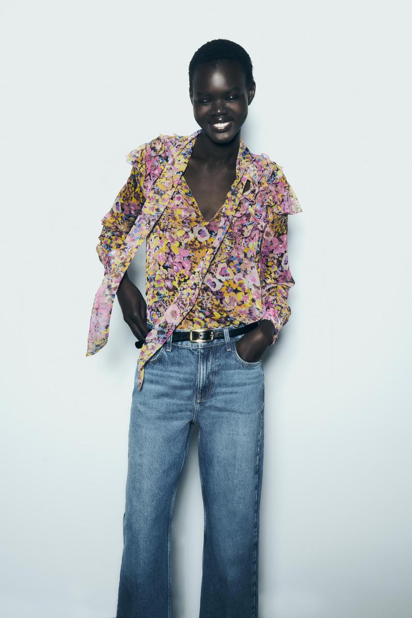 Yellow floral jeans zara Clearance