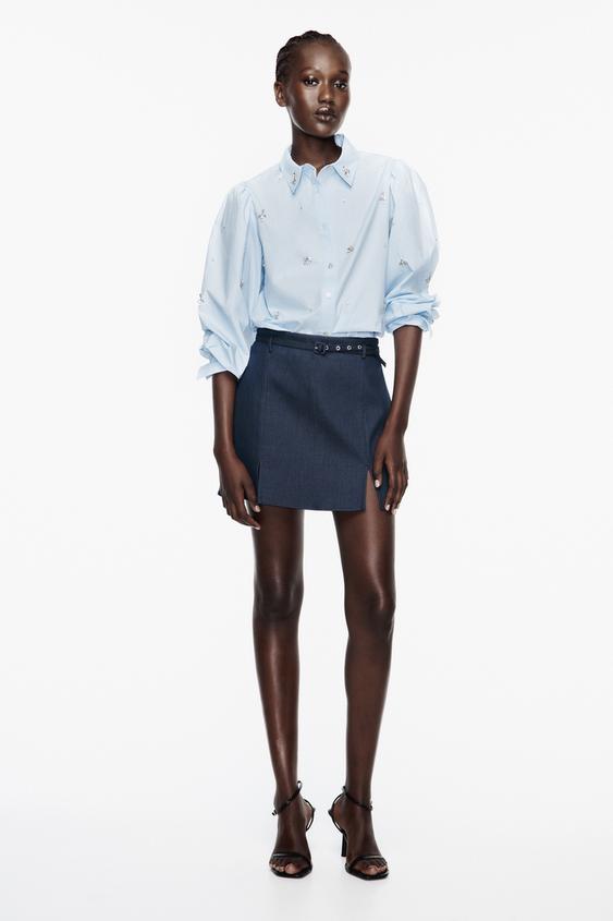 RHINESTONE POPLIN SHIRT