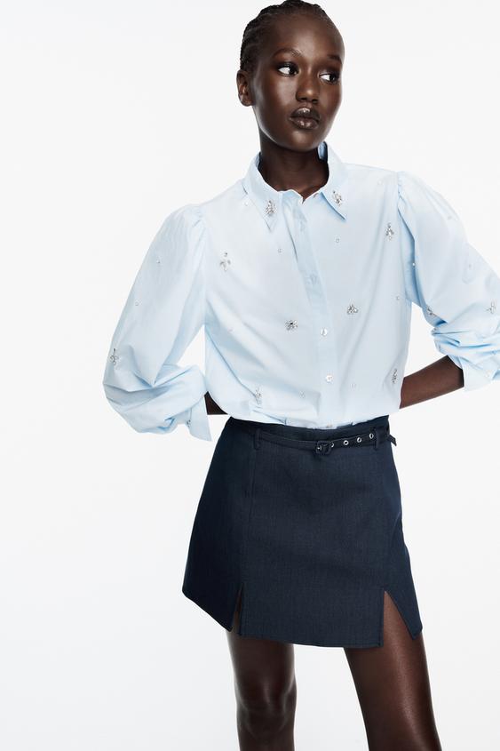 Image 1 of RHINESTONE POPLIN SHIRT from Zara