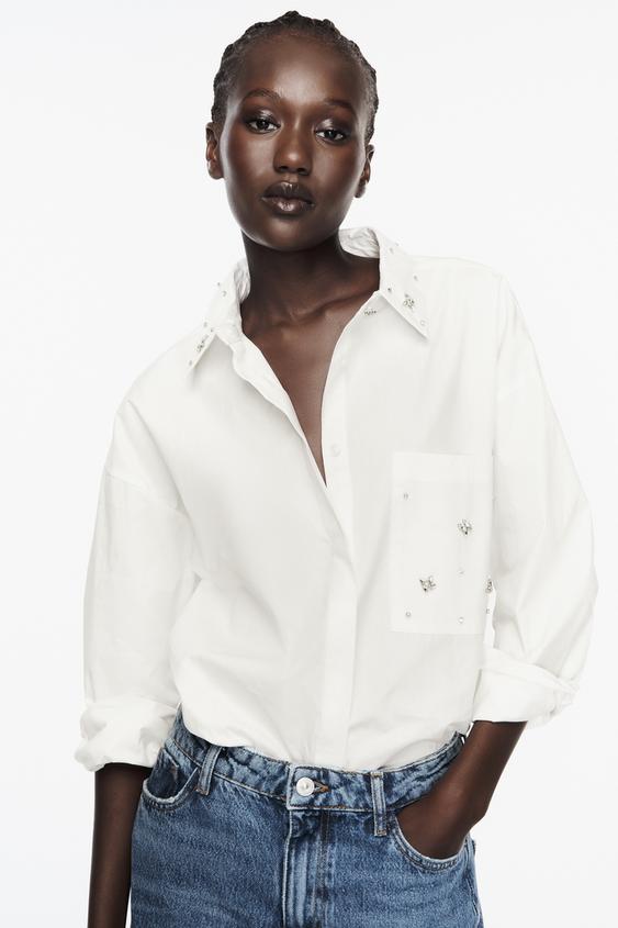 Image 1 of RHINESTONE POPLIN SHIRT from Zara