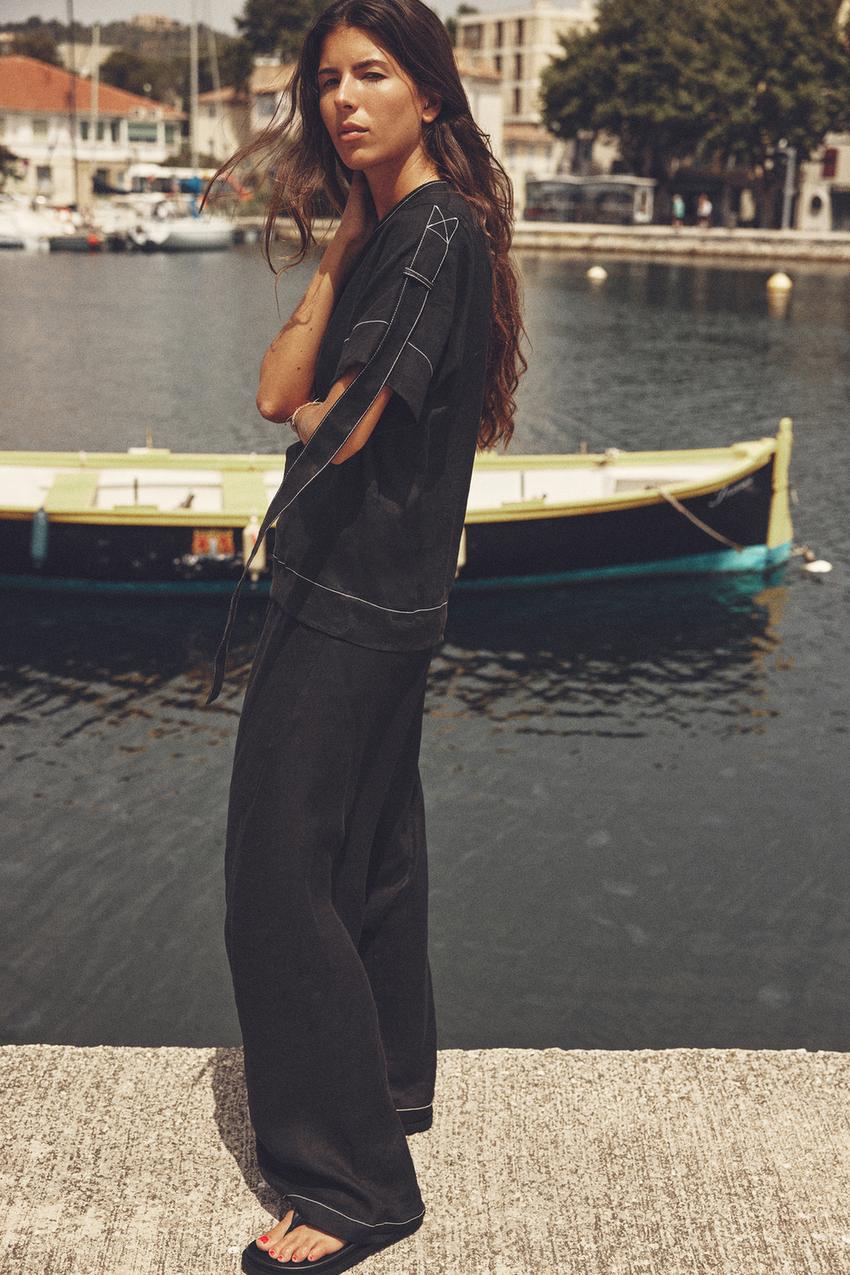Zara black linen trousers Clearance
