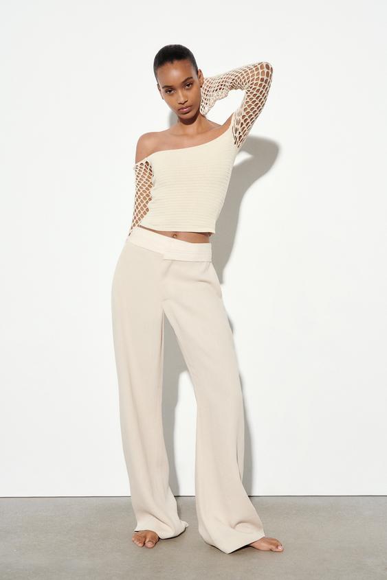 Zara cream ribbed top Clearance