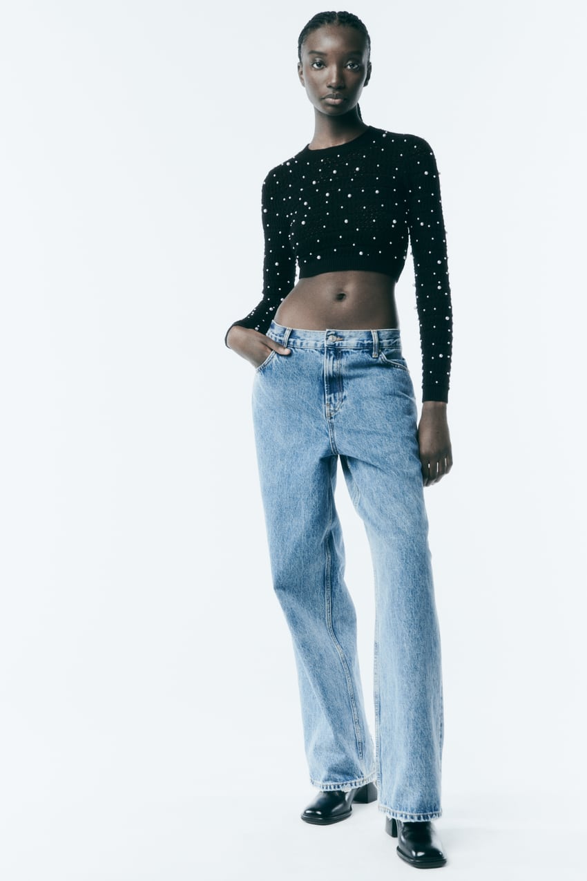 PEARLS CROPPED KNIT SWEATER - Black | ZARA United States