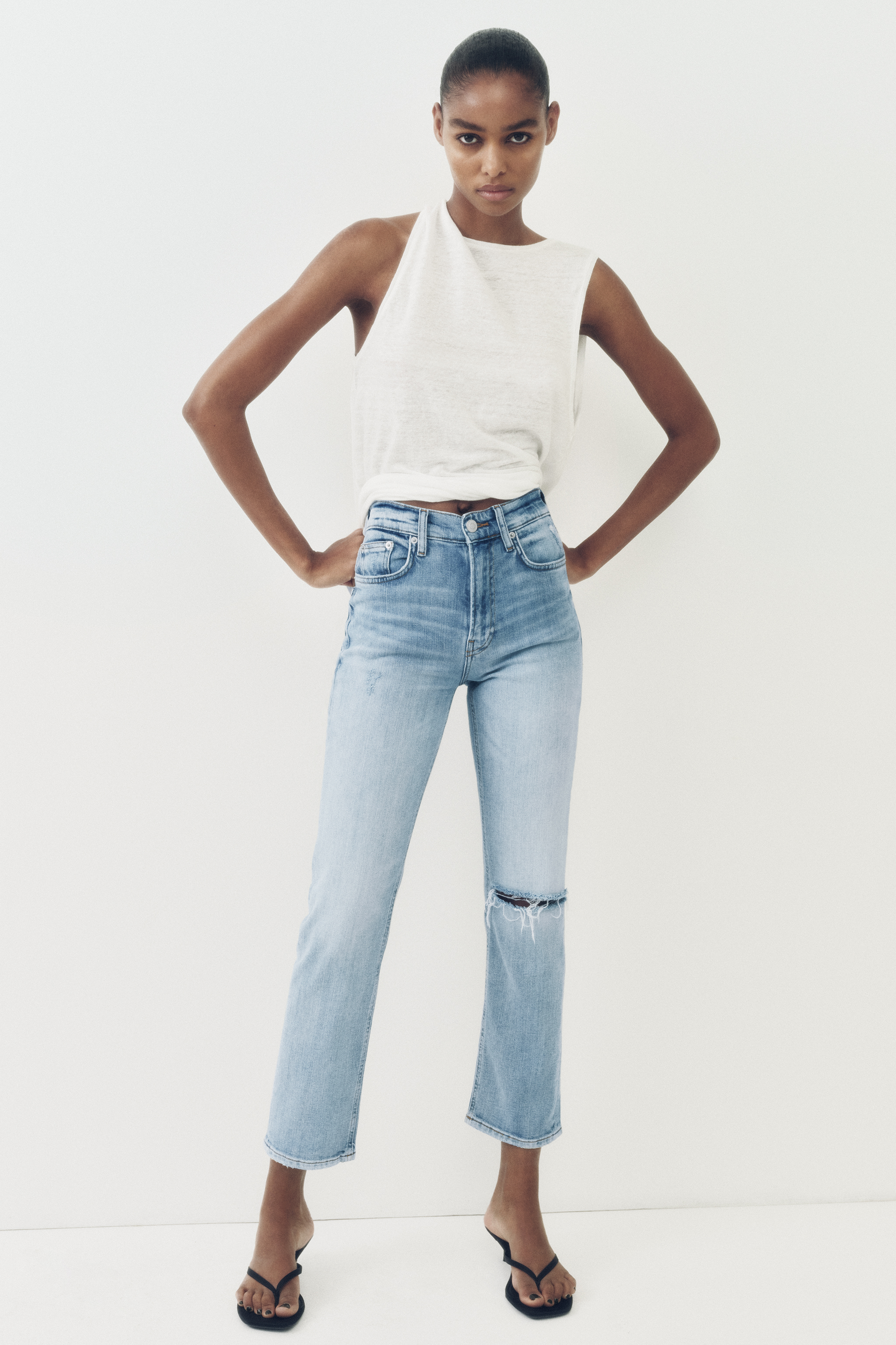 ZW HIGH RISE CROPPED SLIM FIT JEANS - Light | ZARA United States