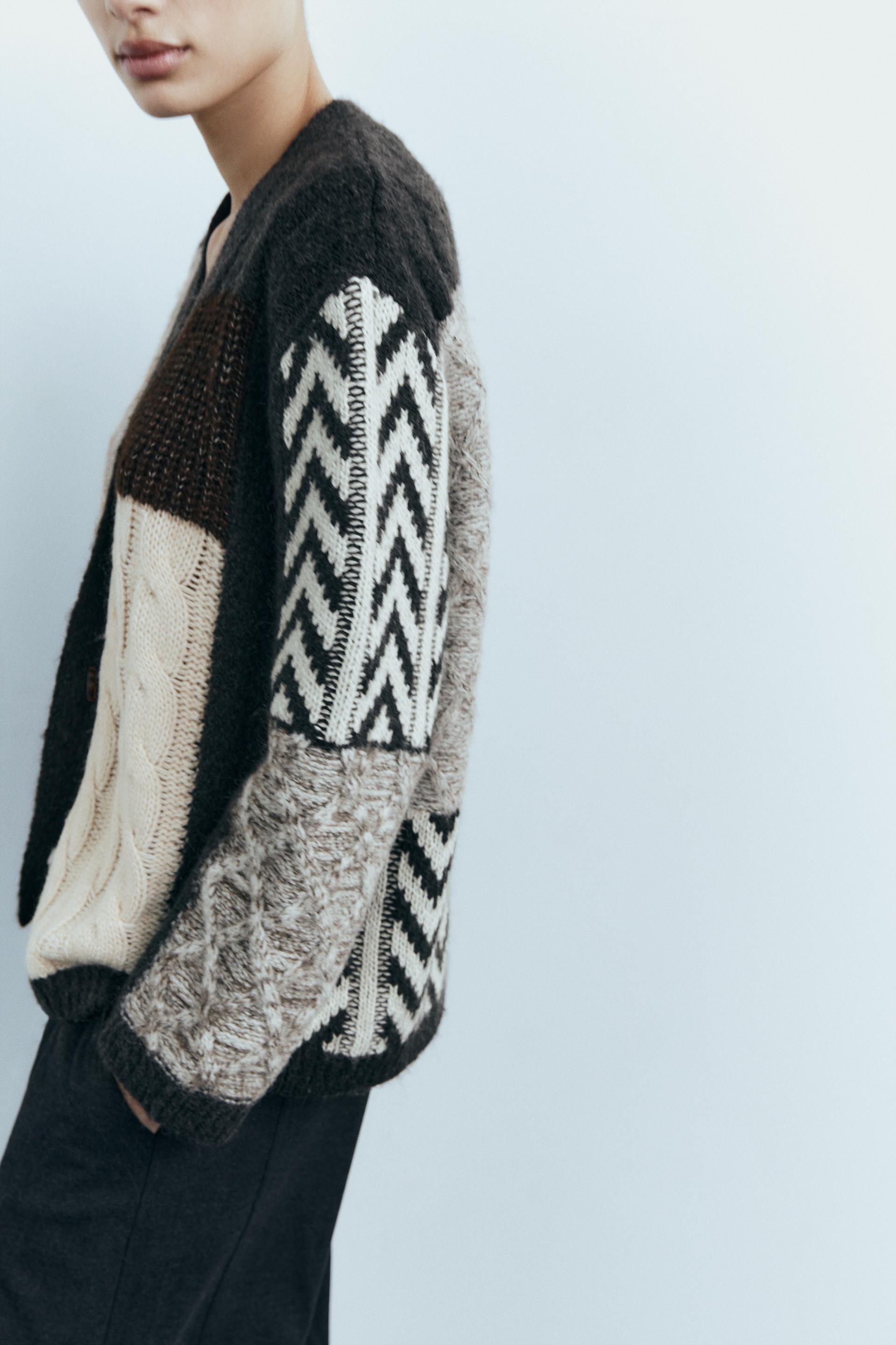 Zara patchwork knit cardigan Clearance