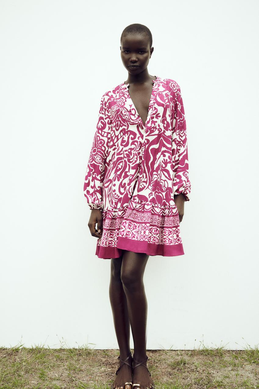 Zara pink pattern dress Clearance