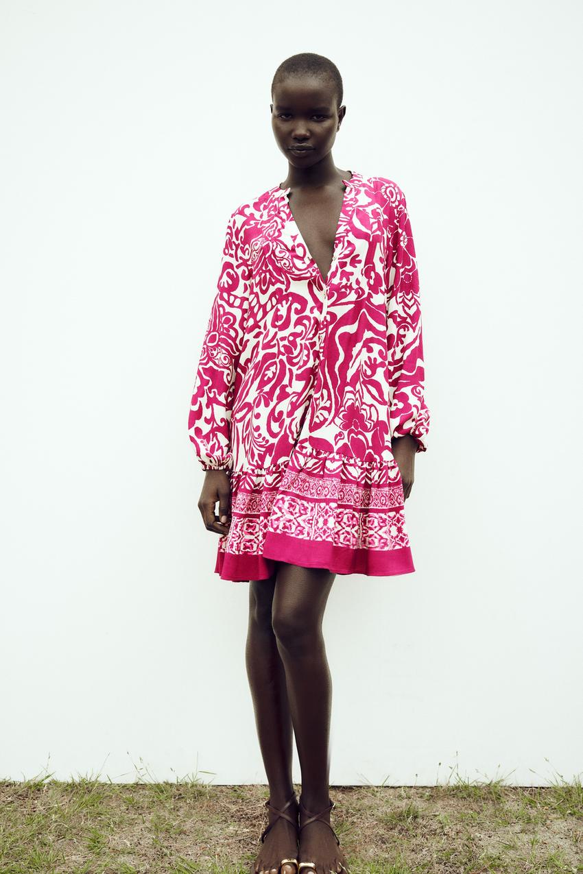 Zara pink pattern dress Clearance