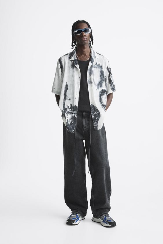 Abstract Print Textured Shirt - Oyster White | Zara United States