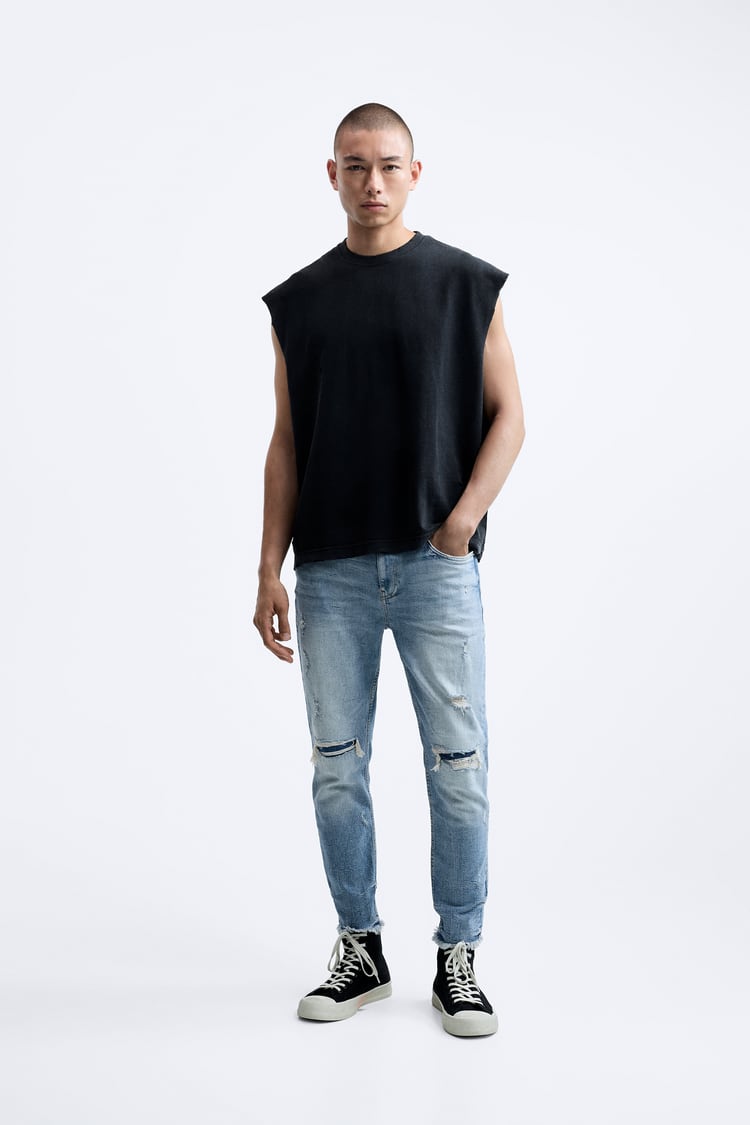 Zara men RIPPED JEANS WITH PATCHES