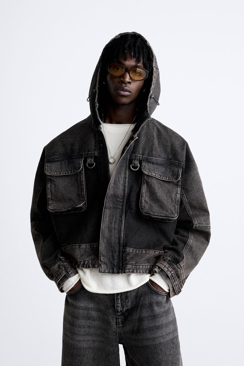 Mens black denim jacket zara Outlet