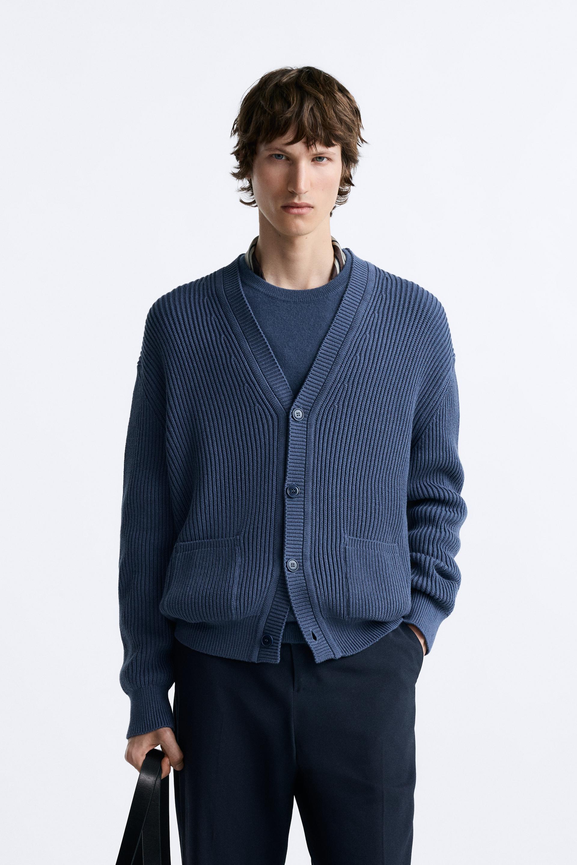 Zara men's blue cardigan Clearance