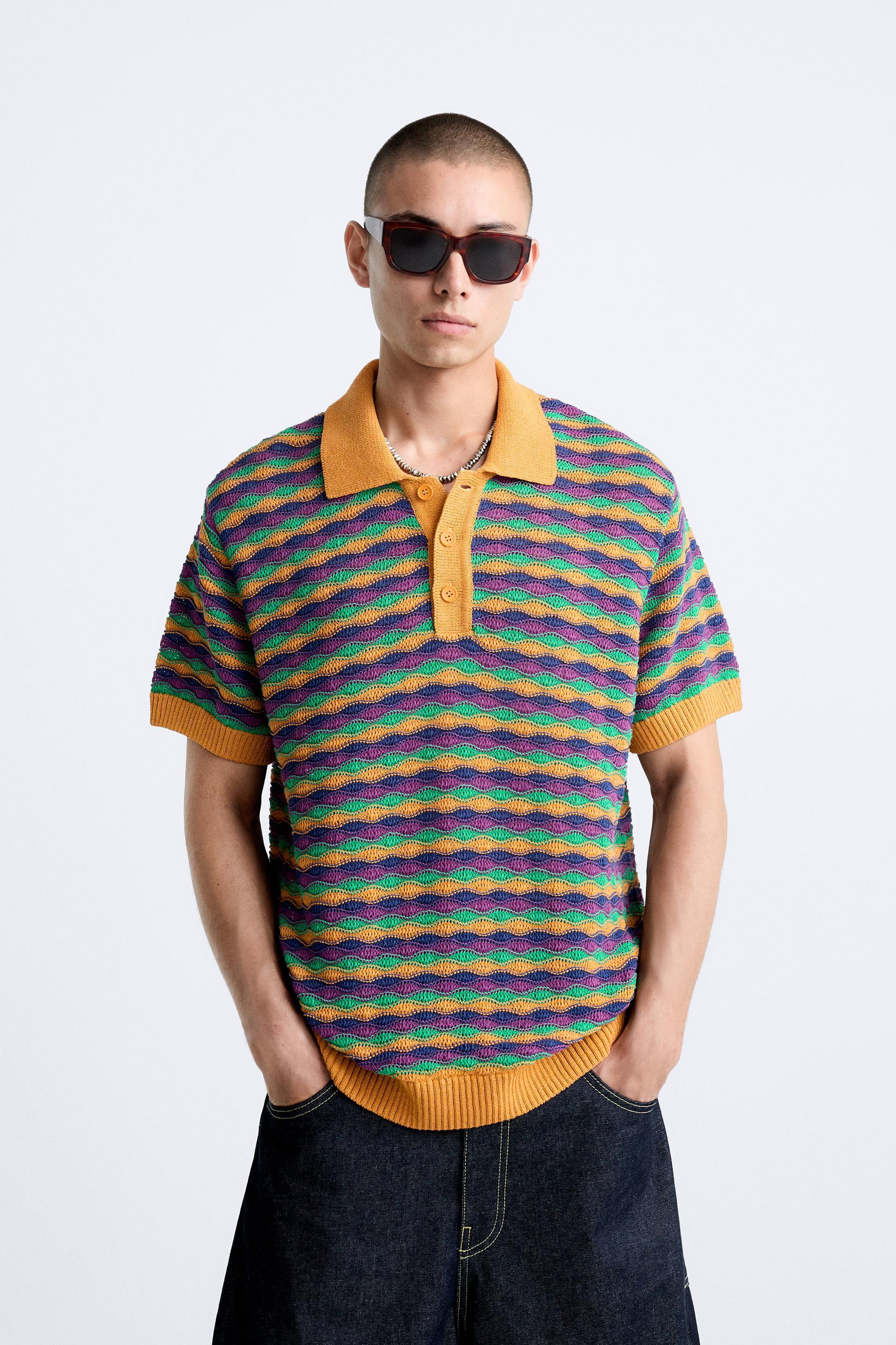 GEOMETRIC TEXTURED KNIT POLO