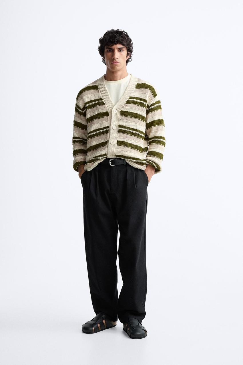 Green striped cardigan zara Clearance