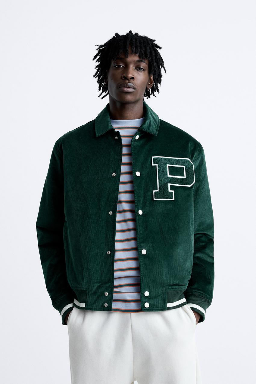 Green varsity jacket zara Clearance