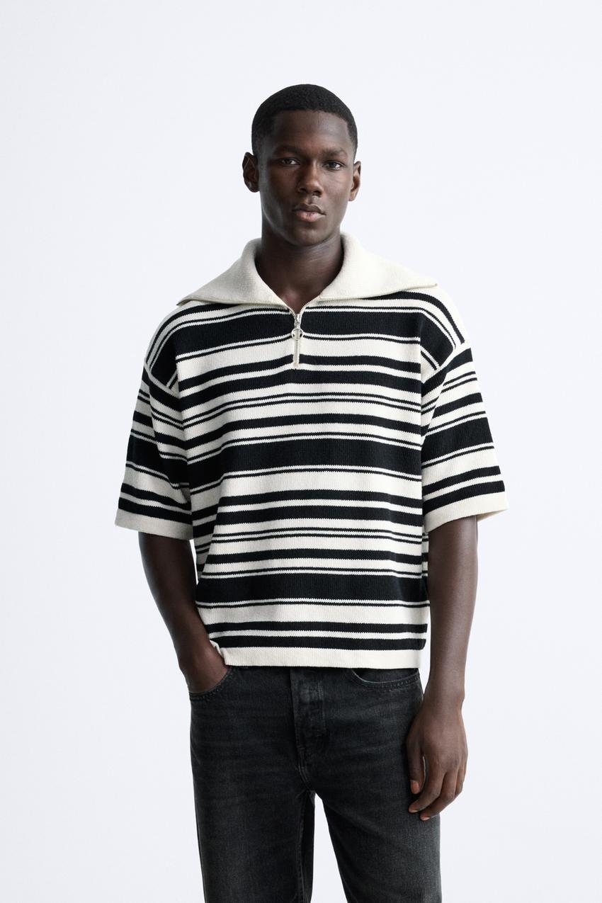 Zara striped jacquard knit shirt Clearance