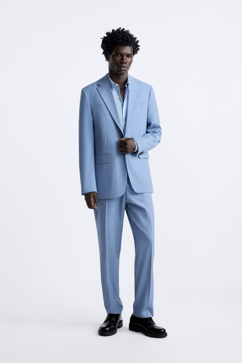 textured suit blazer - sky blue | zara singapore