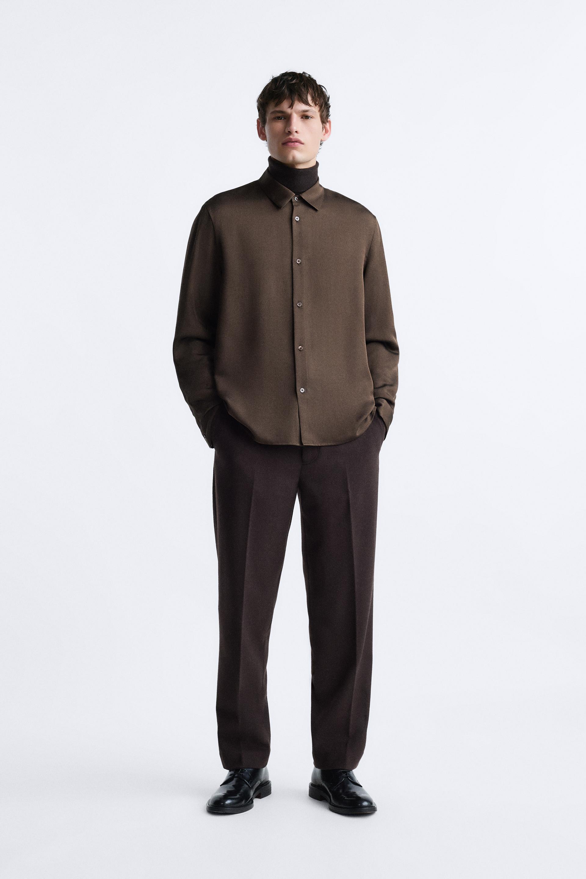 CHEMISE EN LAINE ET SOIE Chocolat ZARA Canada