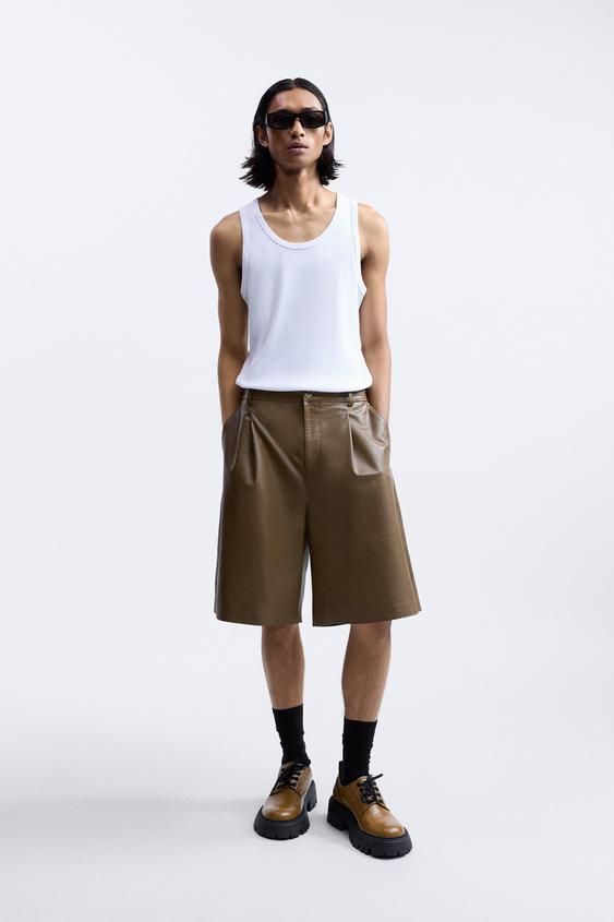 Leather bermuda shorts zara Clearance
