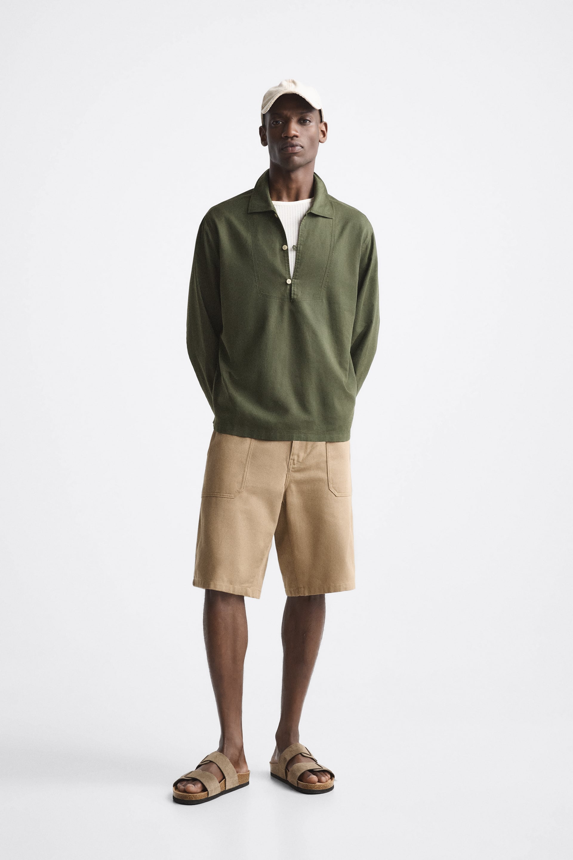 LINEN AND POLO States | SHIRT COTTON ZARA United Green BLEND 