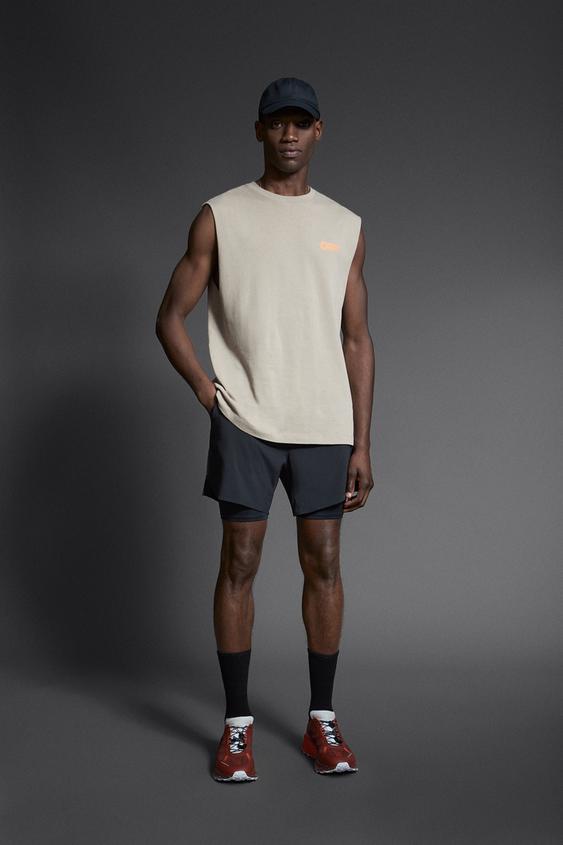 Tank Top With Slogan - Taupe Grey | Zara Uae -  Dubai/Sharjah/Ajman/Uaq/Fujairah