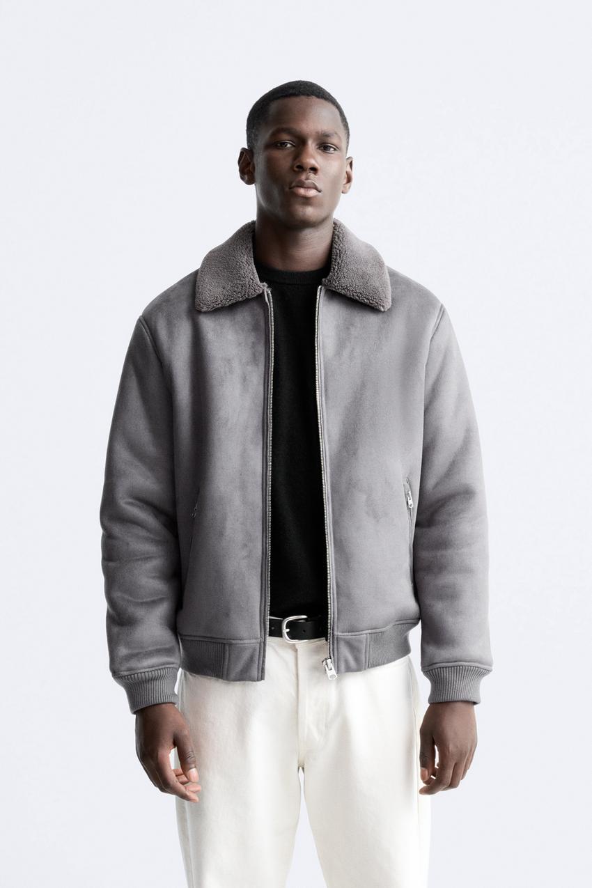 Grey suede jacket zara Clearance