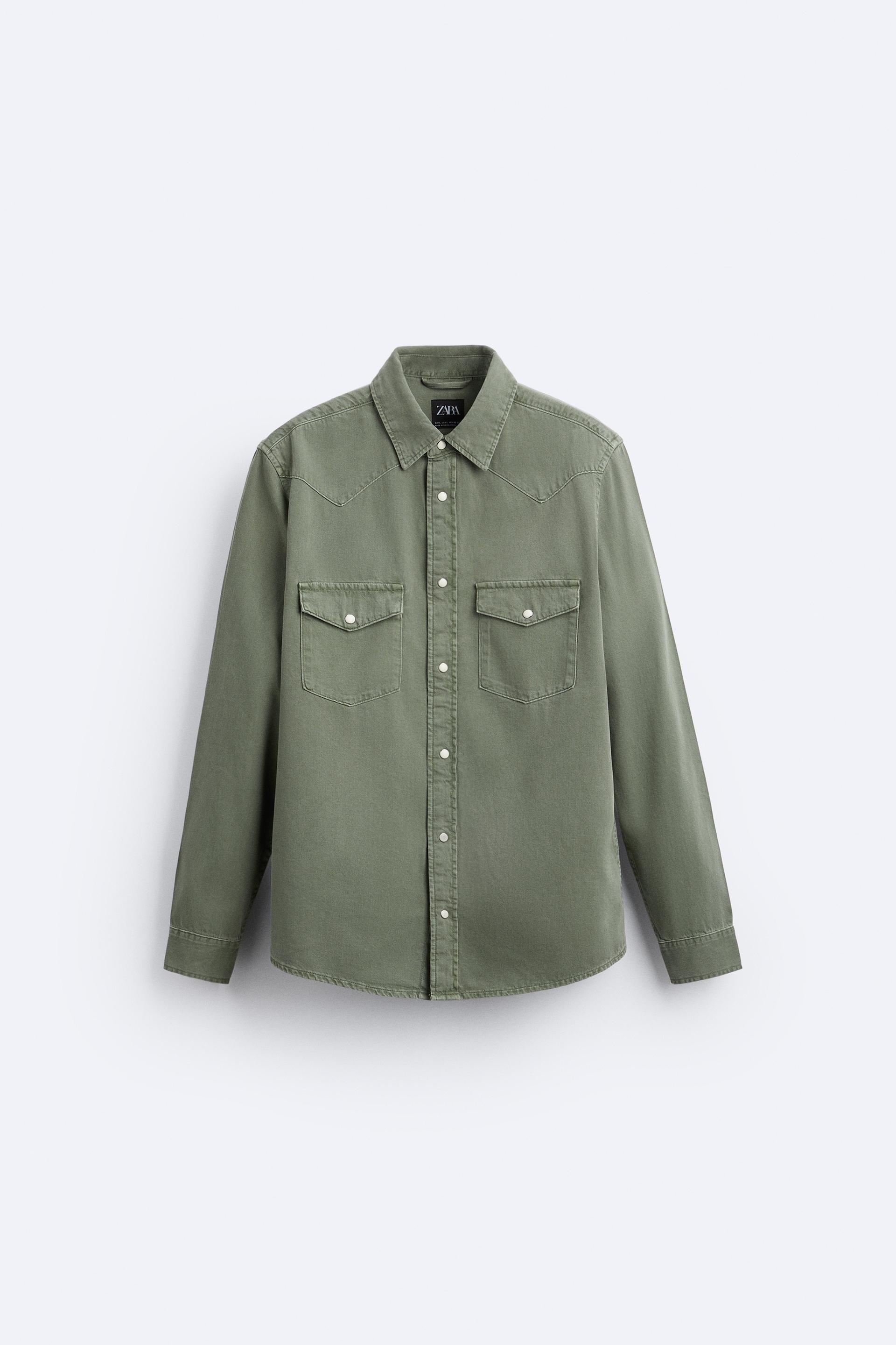 Green denim shirt zara Clearance