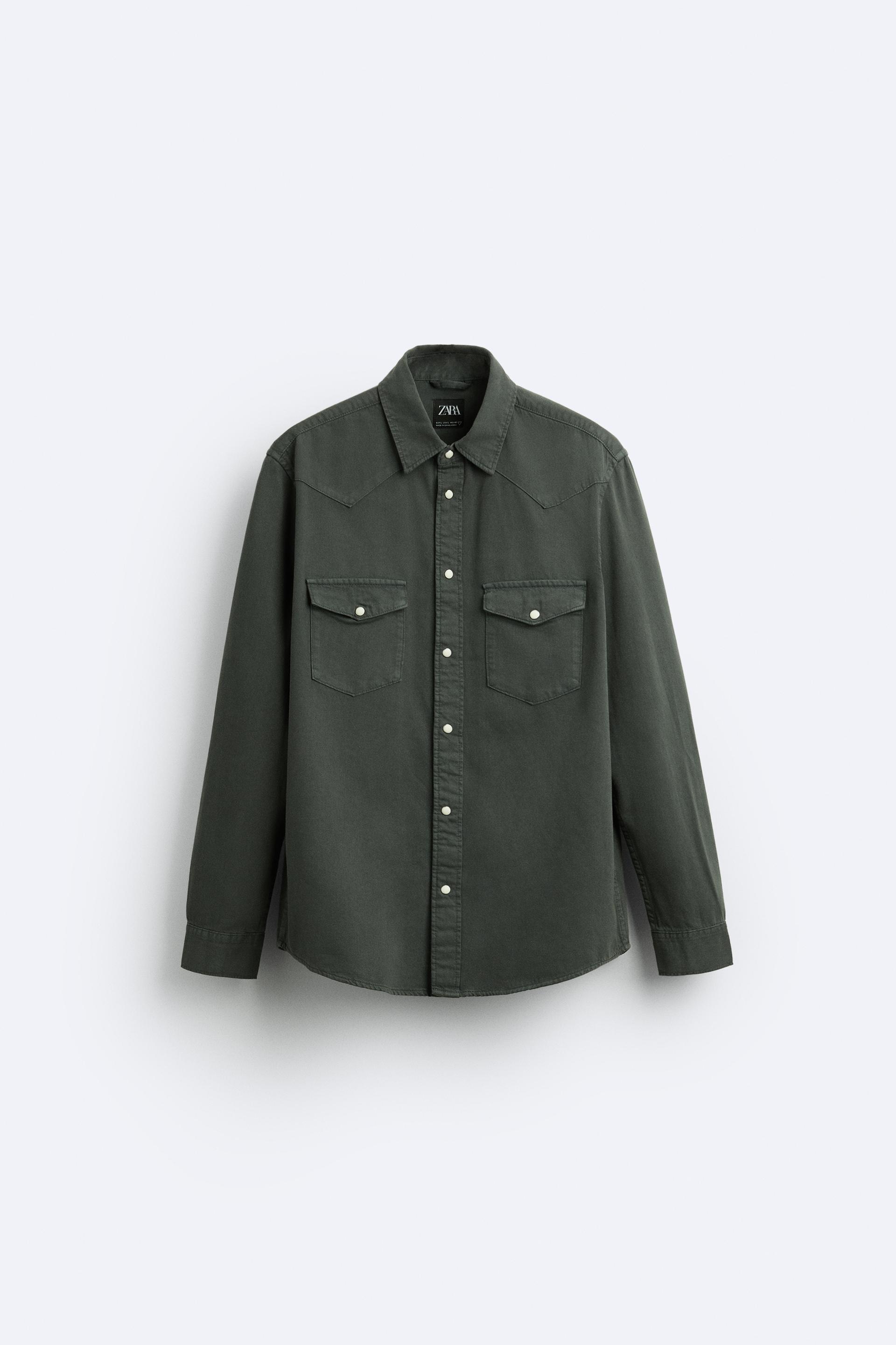 Green denim shirt zara Clearance
